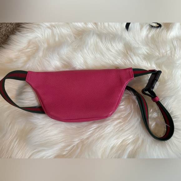 GUCCI Grained Calfskin Small Logo Belt Bum Bag Pink Green - Picture 9 of 14